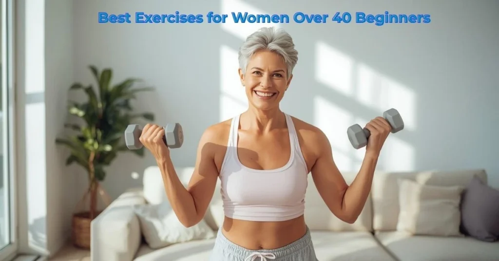 Best exercises for women over 40 beginners doing home workout with dumbbells