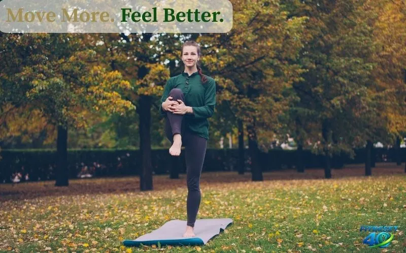 Woman doing yoga as a natural remedy for menopause symptoms and fatigue
