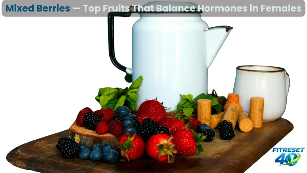 bowl of fresh mixed berries including blueberries strawberries and raspberries fruits that balance hormones in females
