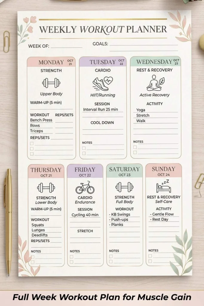 Full week workout plan for muscle gain for women over 40