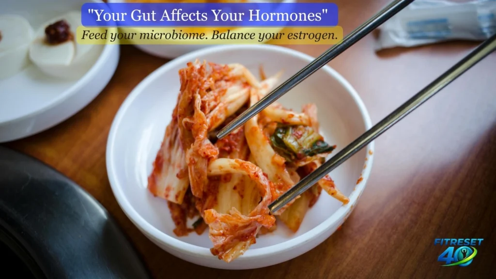 Fermented foods including kefir kimchi and yogurt for gut health support during menopause weight gain