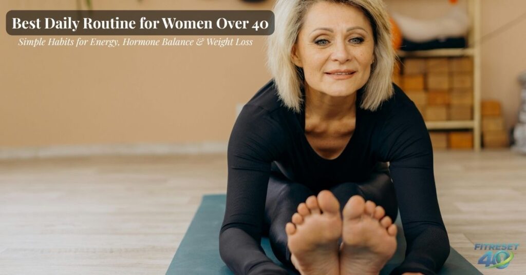 Best daily routine for 40 year old woman Best daily routine for 40 year old woman- Healthy woman over 40 following a morning wellness routine at home