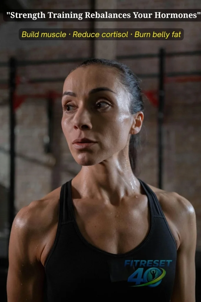 Woman in her 40s strength training as a method for how to cure hormonal belly fat
