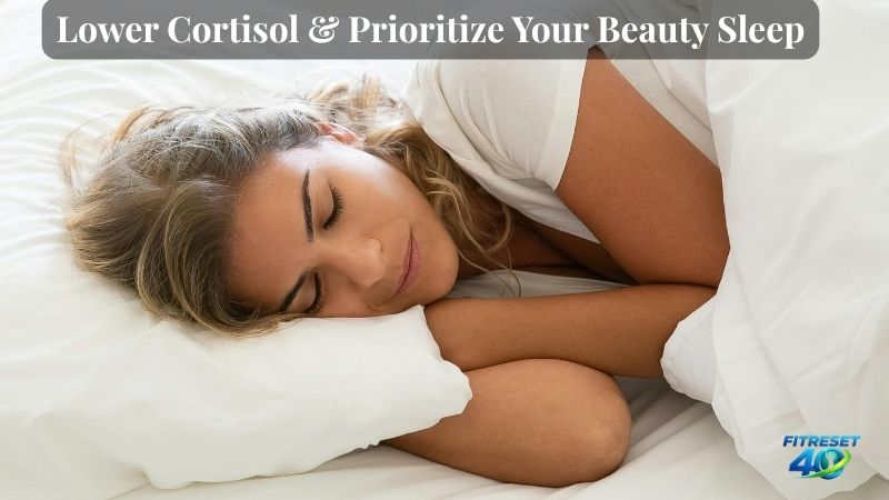 Balance Hormones and Reduce Stress with Quality Sleep A calm woman experiencing deep sleep to lower stress and balance hormones naturally after 40.