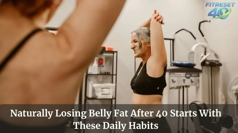 Naturally Losing Belly Fat After 40 Female - Daily Habits That Work woman over 40 celebrating weight loss and belly fat reduction with healthy daily habits