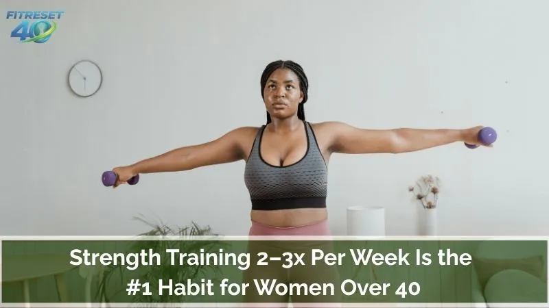 Strength Training for Women Over 40 - Hormone Weight Loss woman over 40 doing strength training at home to boost metabolism and hormones