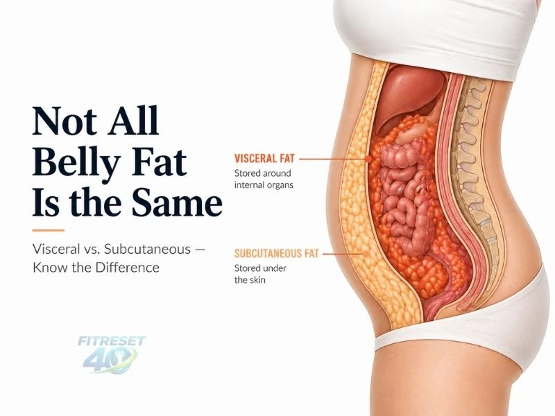 Illustration of types of belly fat female bodies store showing visceral and subcutaneous fat layers