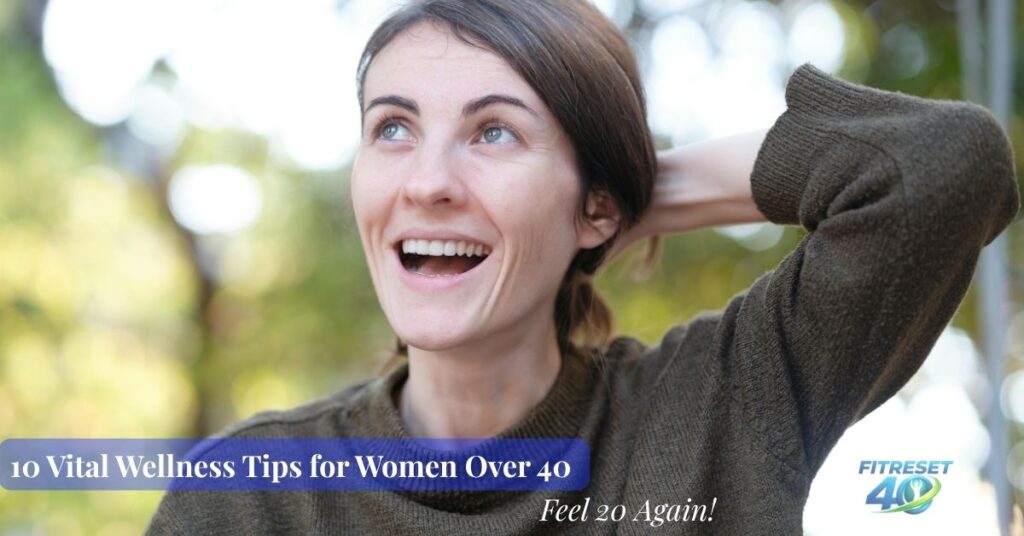 Wellness Tips for Women Over 40 to Feel Younger Wellness Tips for Women Over 40 A vibrant and healthy woman over 40 smiling outdoors, representing vitality and wellness.